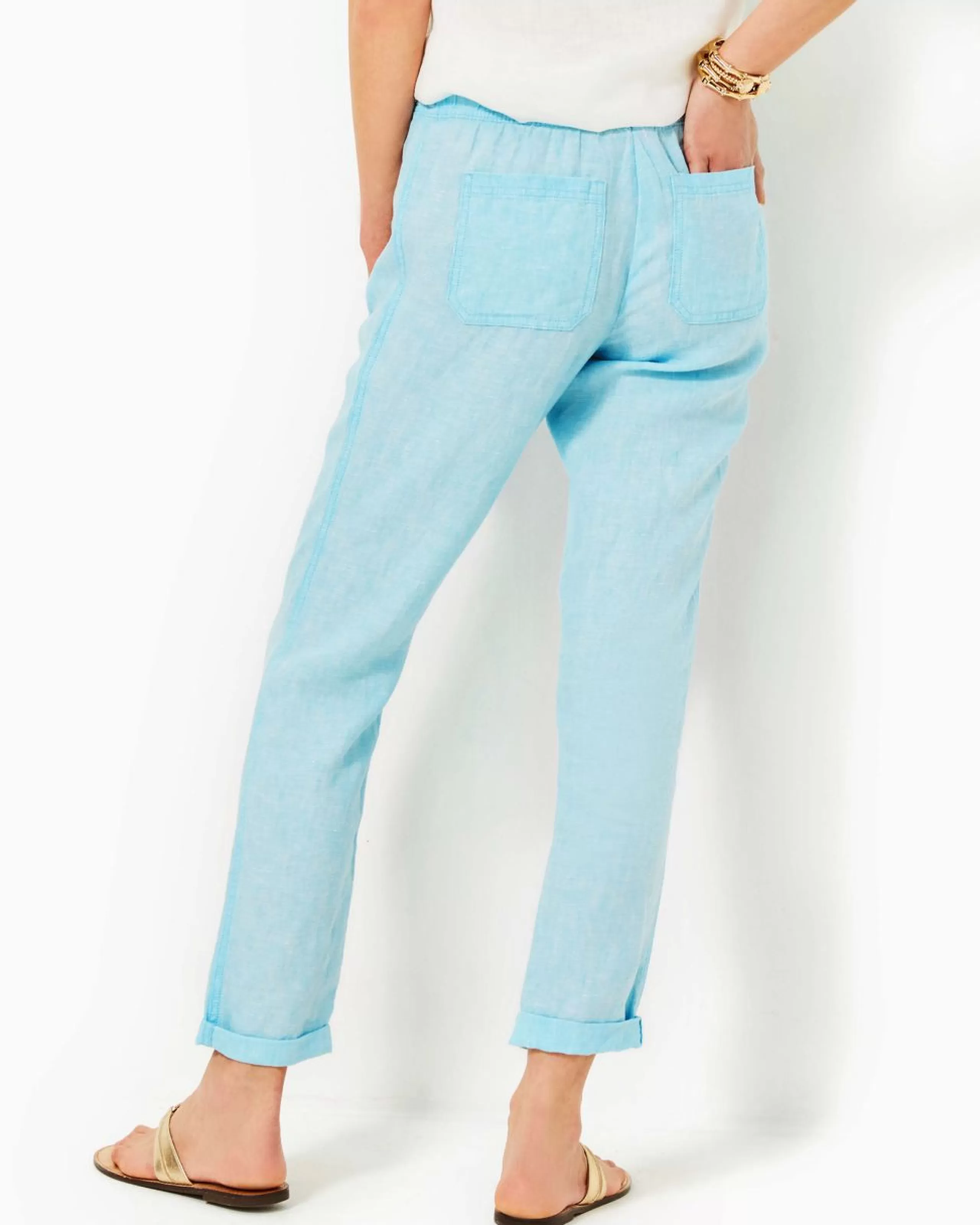 Fashion Lilly Pulitzer 31" Taron Mid-Rise Linen Pant Celestial Blue X Resort White
