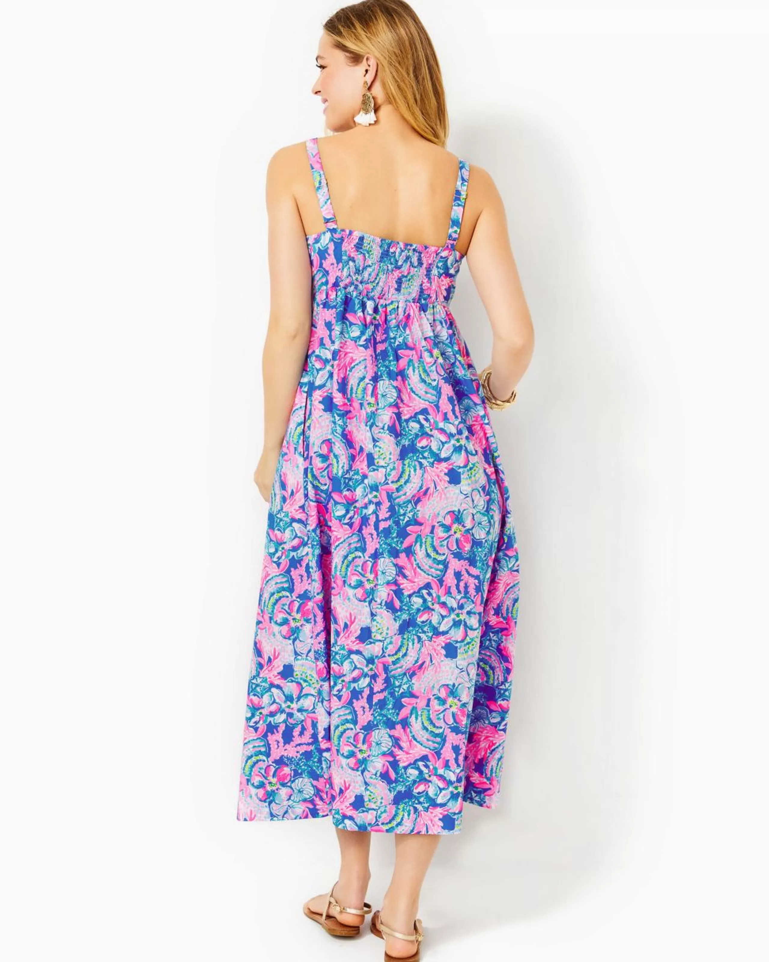 Shop Lilly Pulitzer Azora Cotton Midi Dress Blue Tang Sitting Seaside