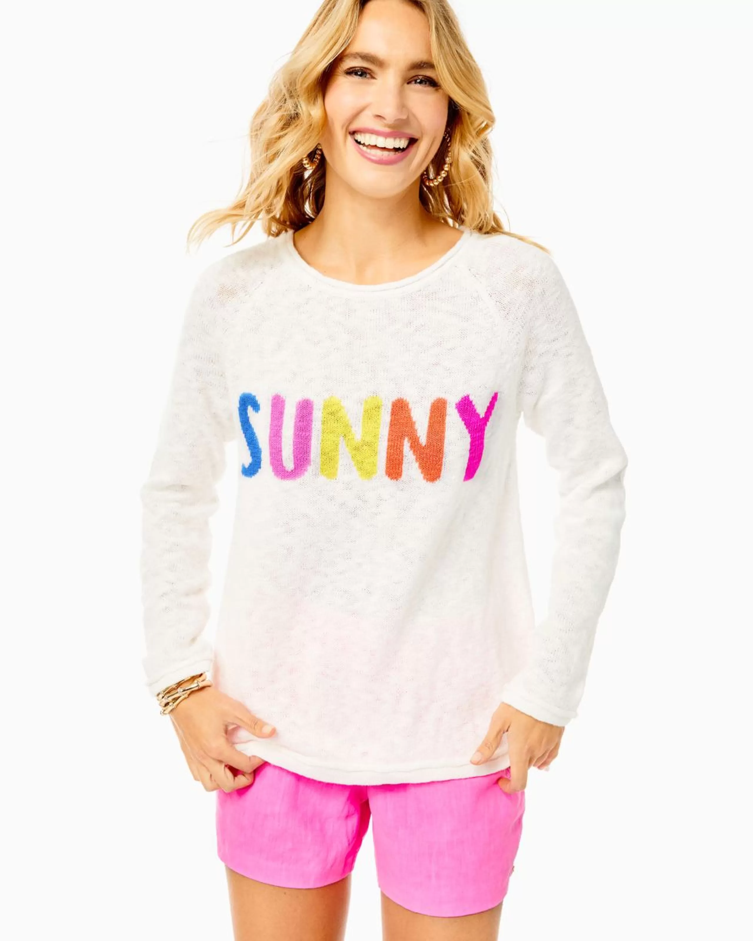 Fashion Lilly Pulitzer Danette Sweater Resort White Sunny Intarsia