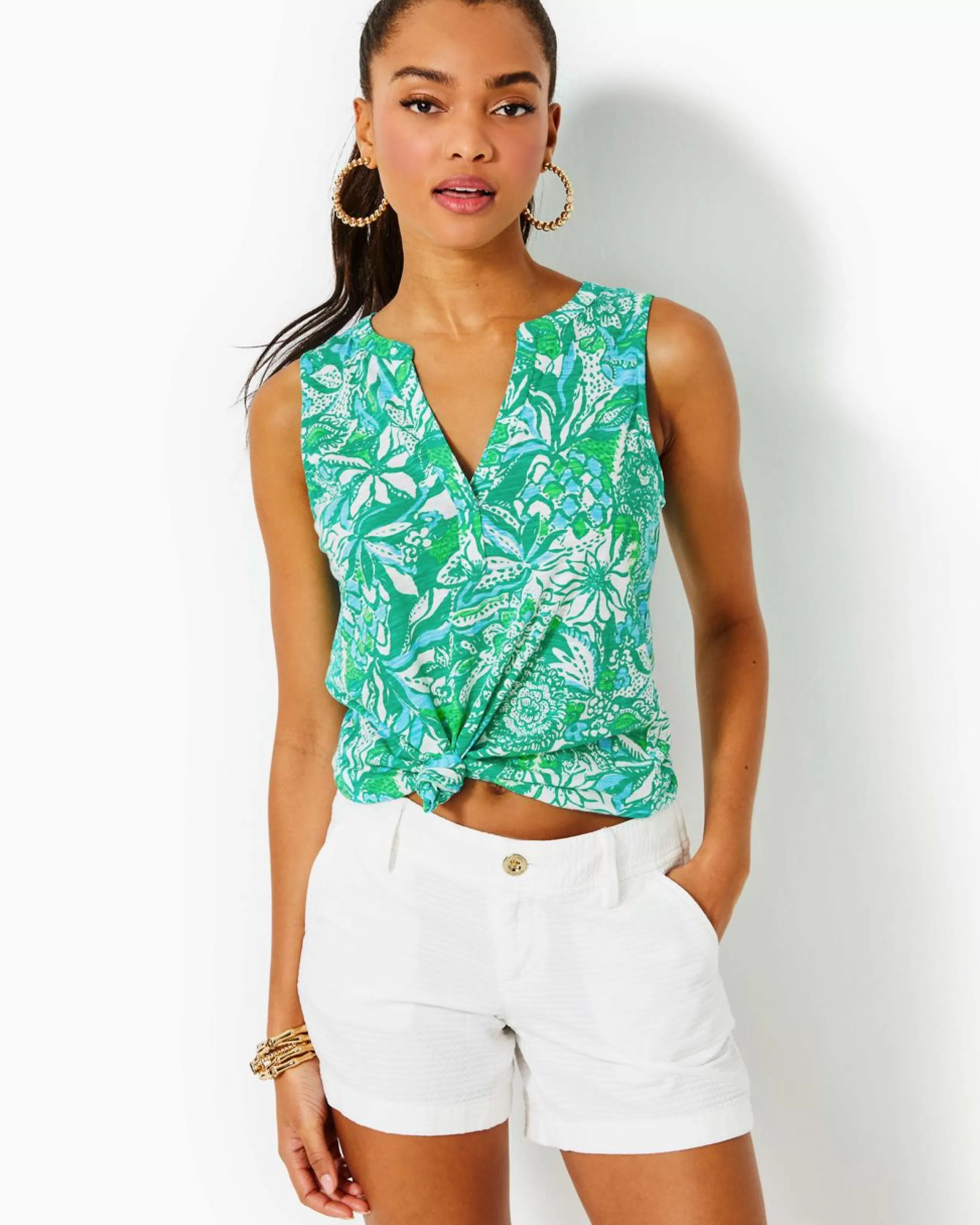 Clearance Lilly Pulitzer Dev Top Botanical Green Safari Sangria