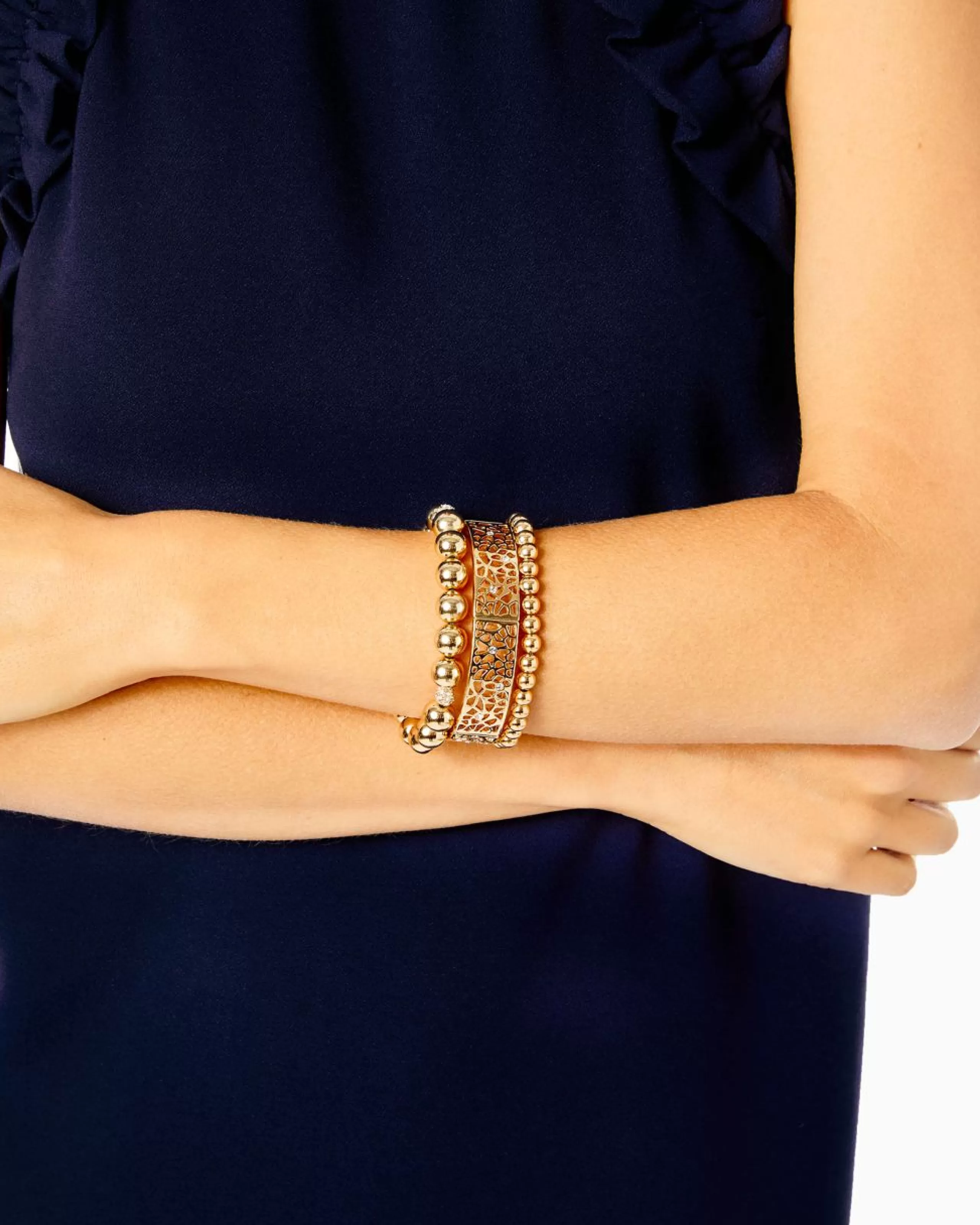 Sale Lilly Pulitzer Devine Bracelet Set Gold Metallic