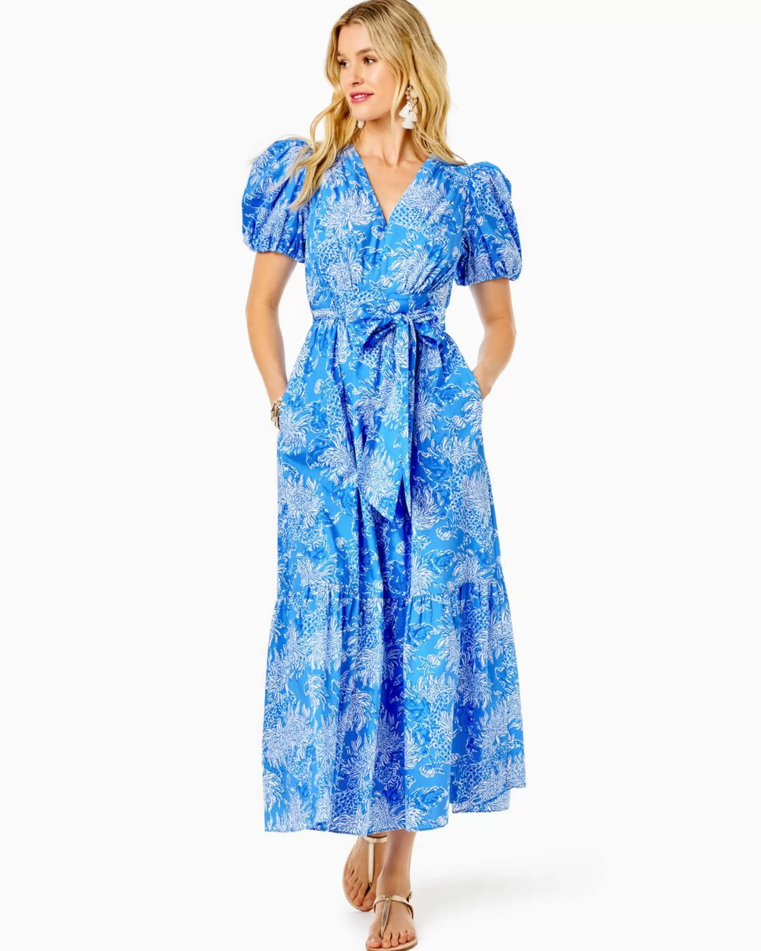 Outlet Lilly Pulitzer Ezralyn Short Sleeve Cotton Maxi Dress Boca Blue Croc And Lock It