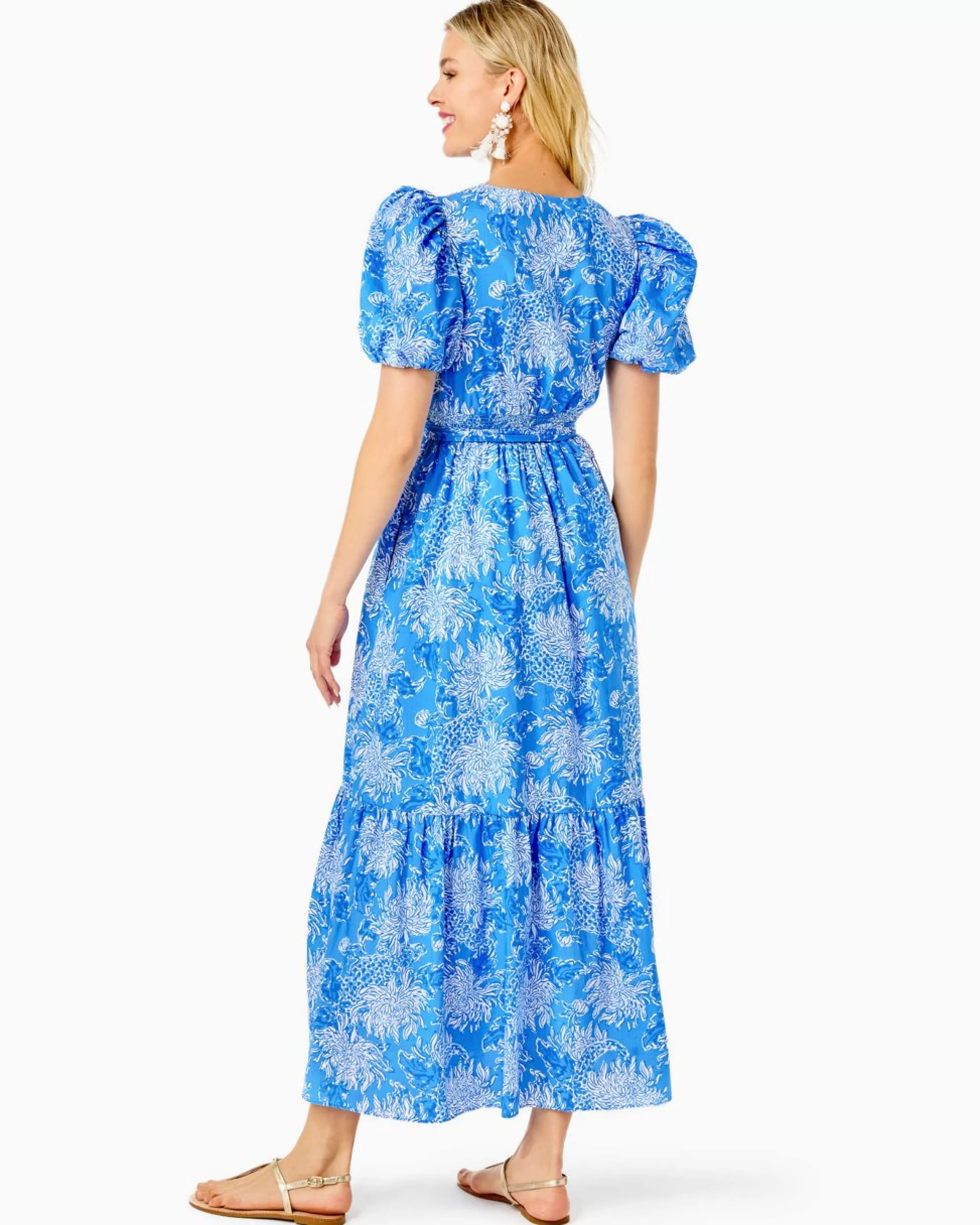Outlet Lilly Pulitzer Ezralyn Short Sleeve Cotton Maxi Dress Boca Blue Croc And Lock It