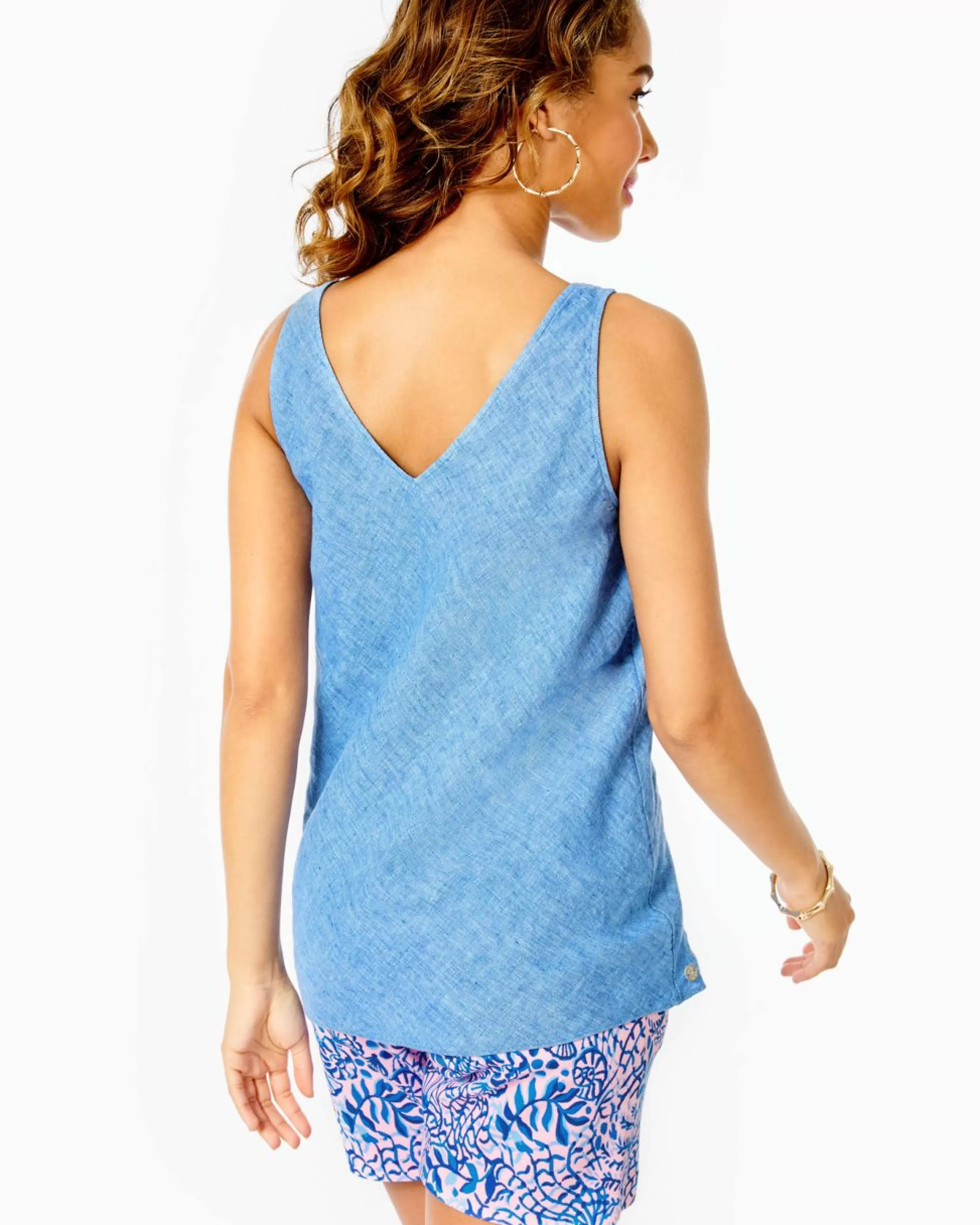 Cheap Lilly Pulitzer Florin Sleeveless Linen Top Beckon Blue X Sea Salt Blue