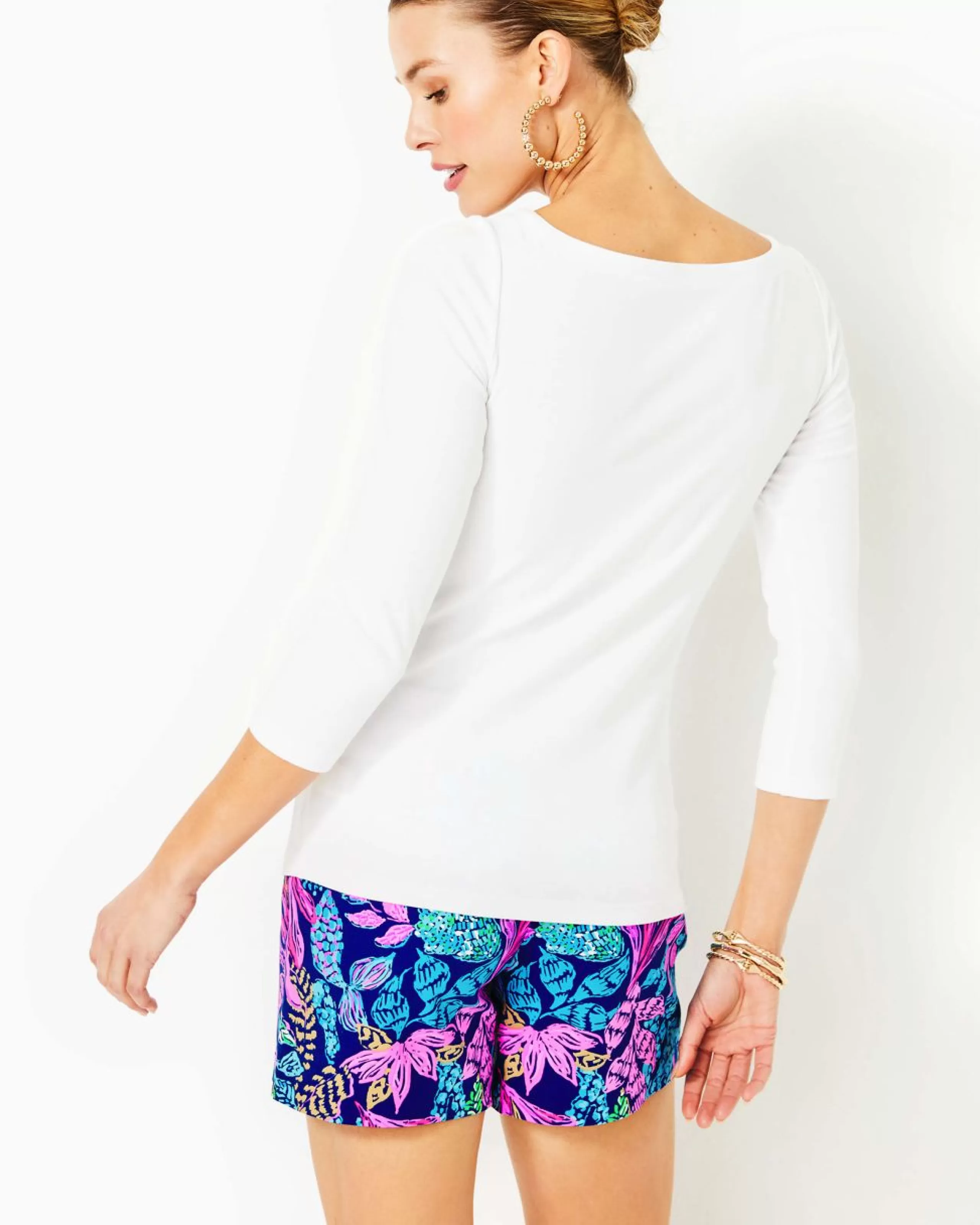 Cheap Lilly Pulitzer Halee 3/4-Sleeve Top Resort White