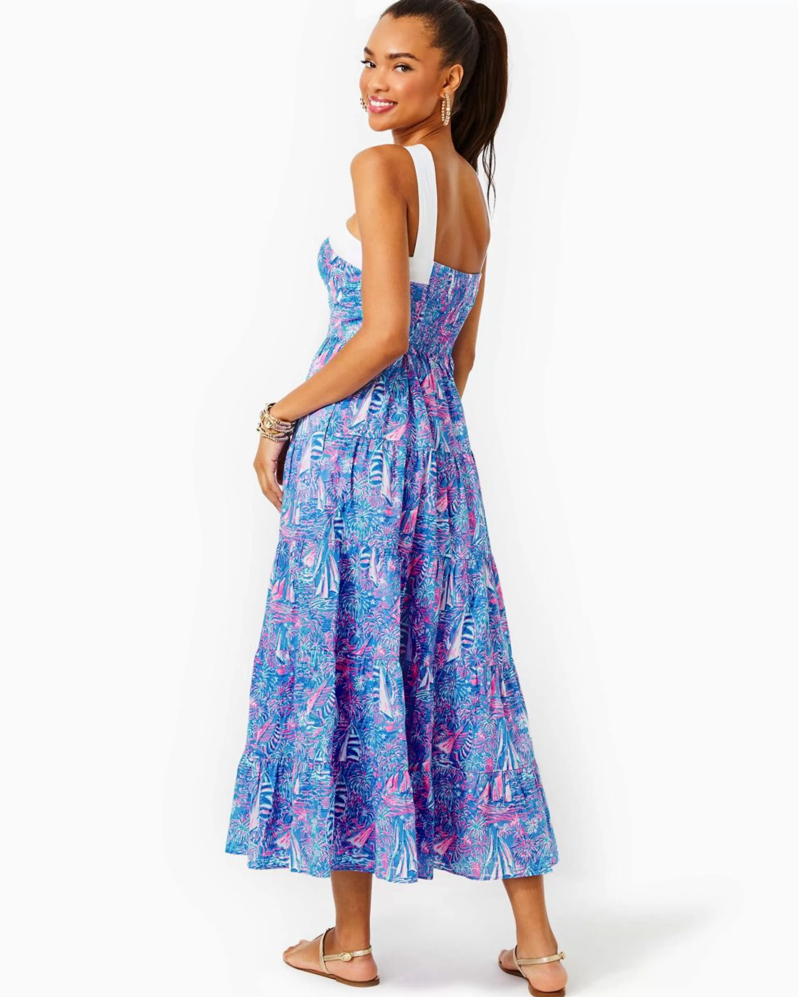 Hot Lilly Pulitzer Jenette Cotton Halter Maxi Dress Boca Blue Its A Sailabration