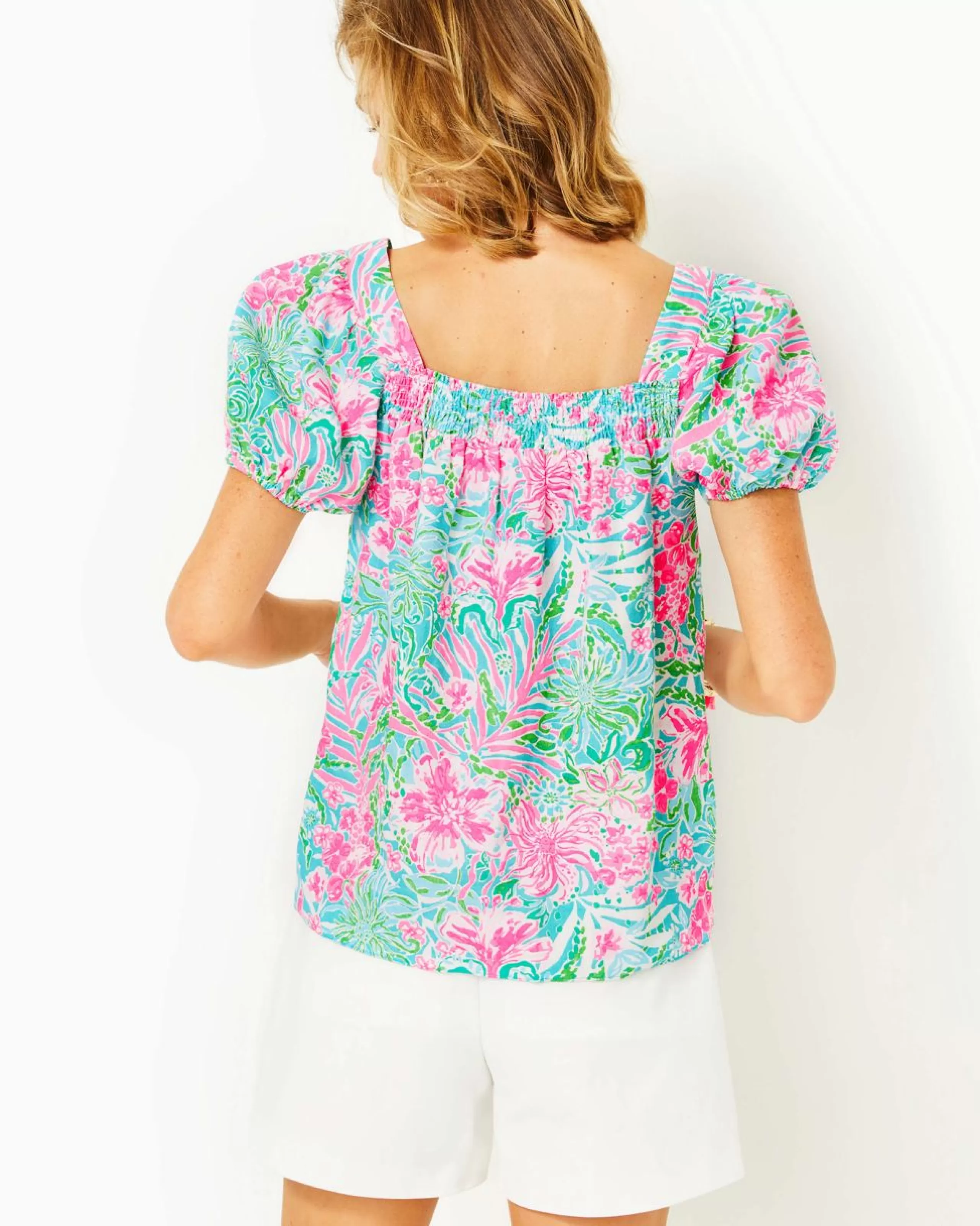 Shop Lilly Pulitzer Keating Short Sleeve Linen Top Amalfi Blue Leaf It Wild