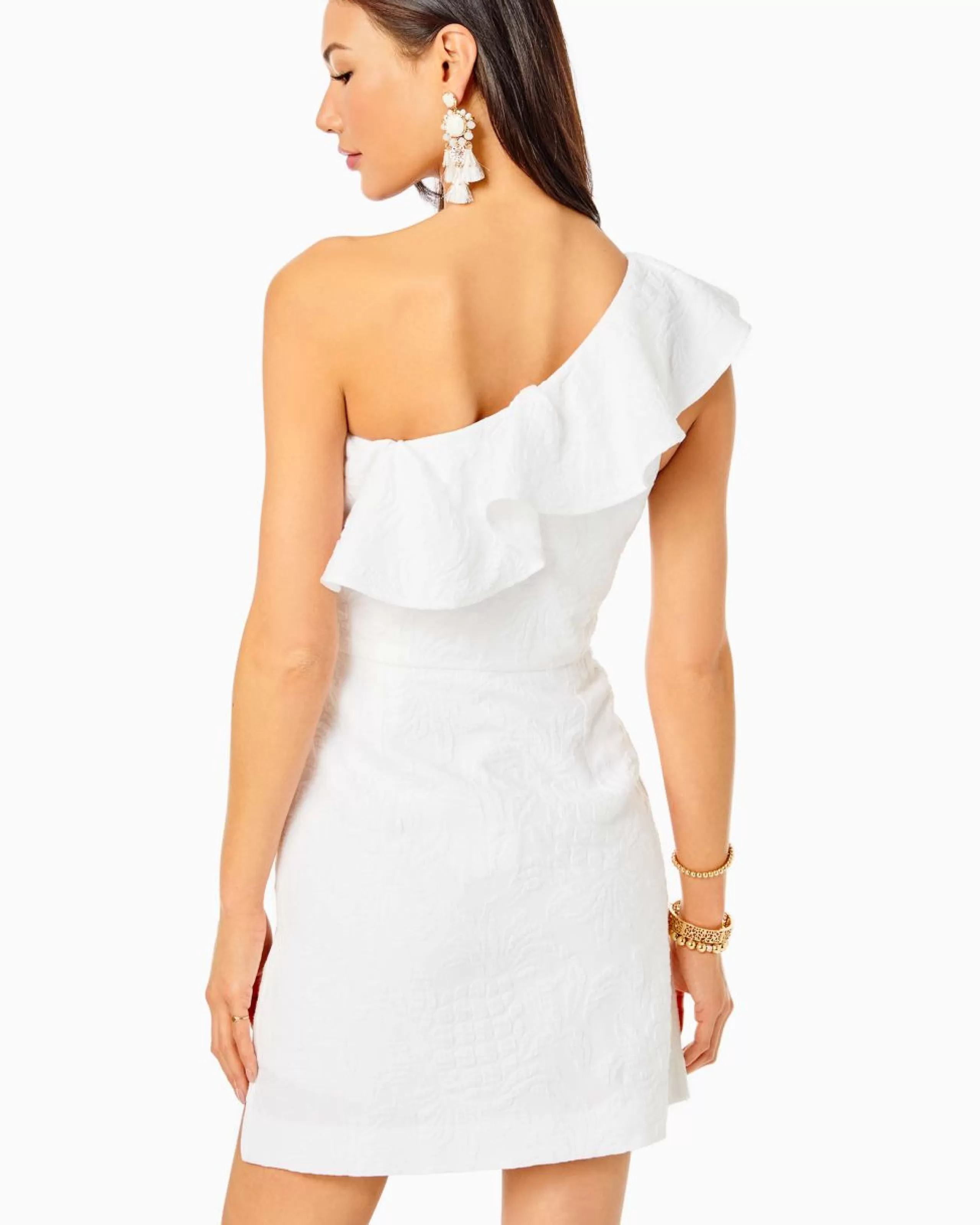 Sale Lilly Pulitzer Kipton One-Shoulder Romper Resort White Pineapple Pucker Jacquard