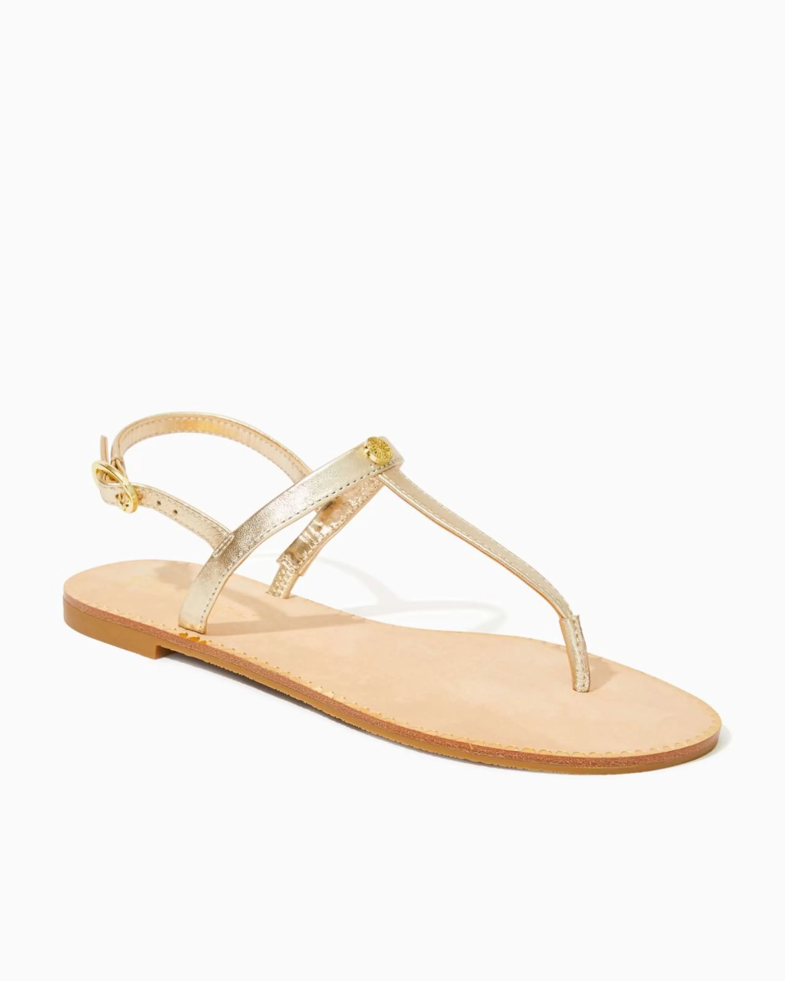 Shop Lilly Pulitzer Rita T-Strap Sandal Gold Metallic