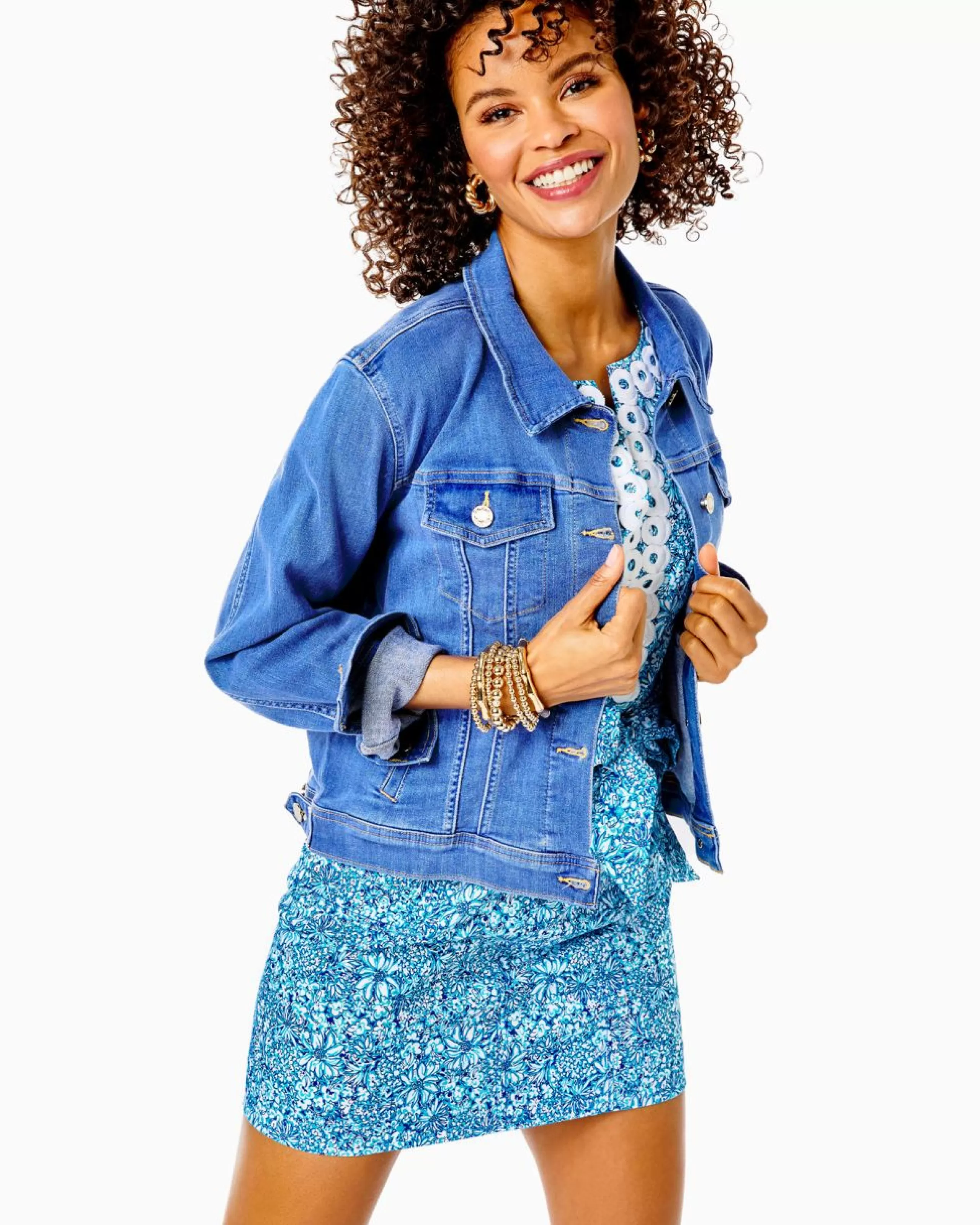 Sale Lilly Pulitzer Seaspray Denim Jacket Caribbean Blues Wash