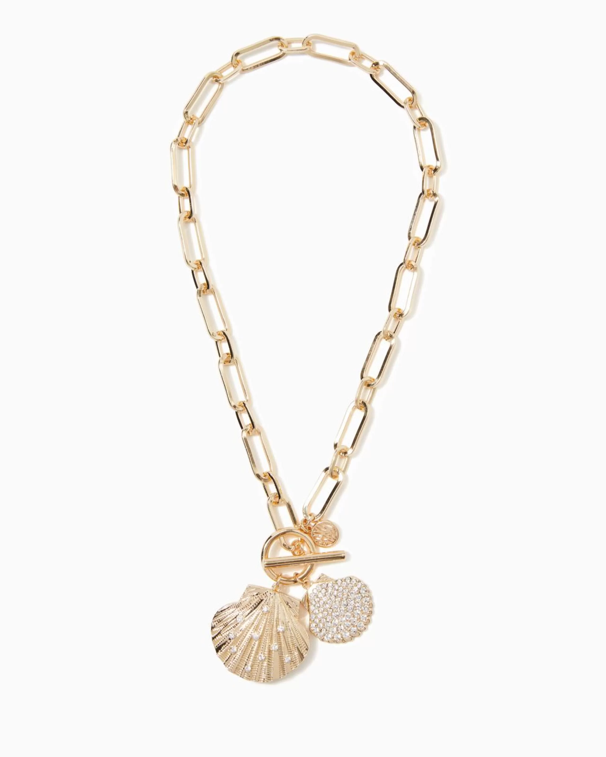Discount Lilly Pulitzer Shells Bells Necklace Gold Metallic