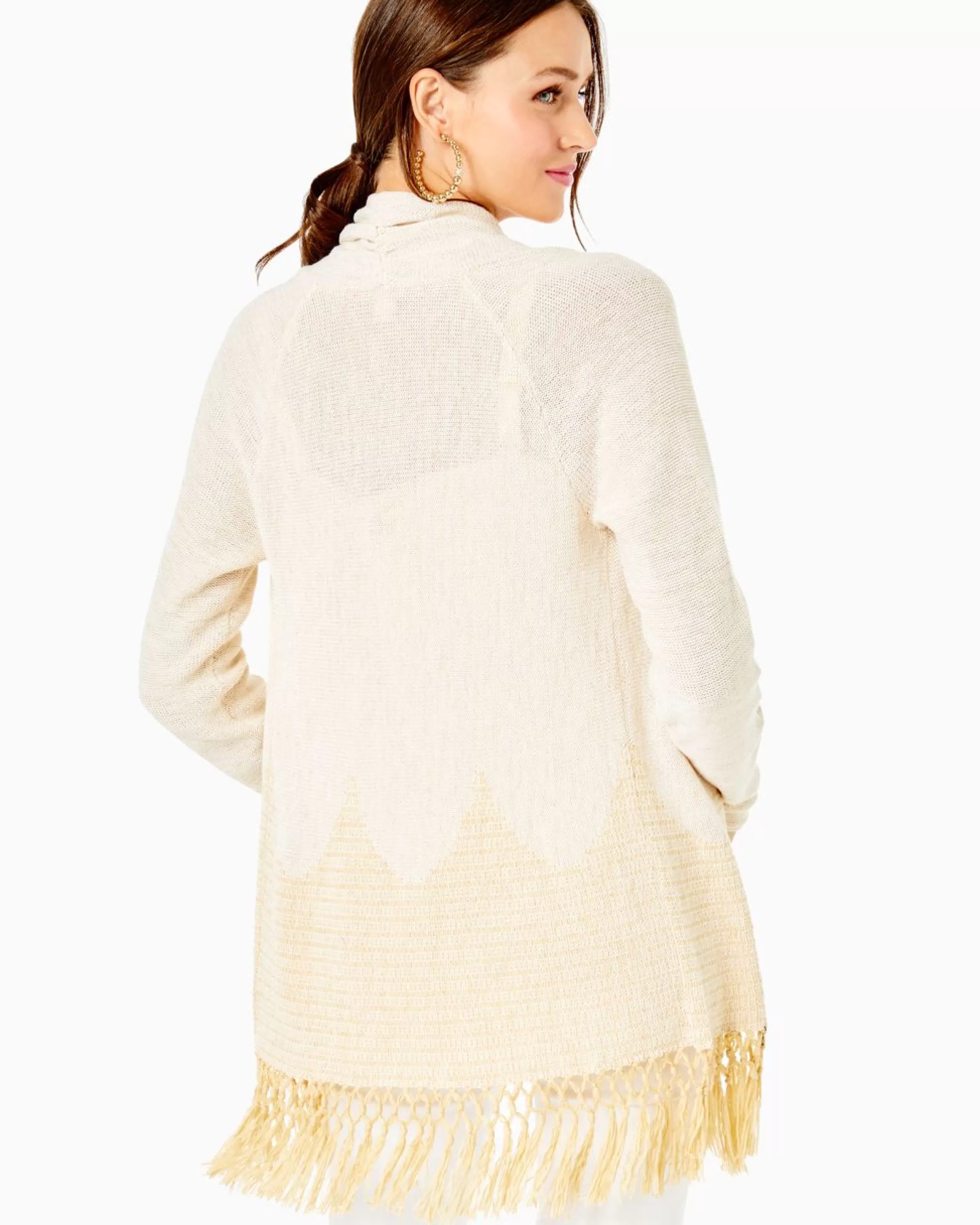 Outlet Lilly Pulitzer Tatum Long Fringe Hem Cardigan Gold Metallic