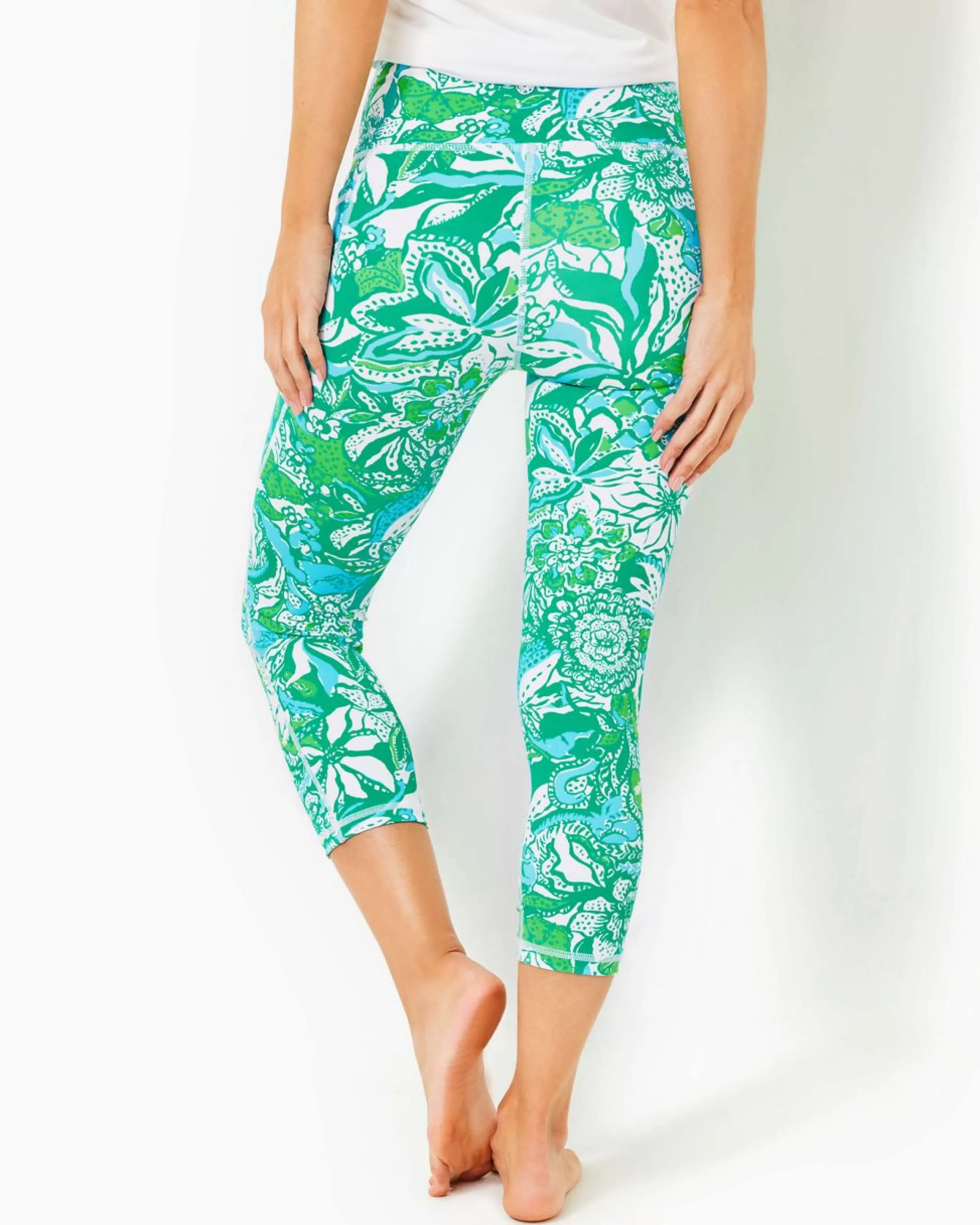 Hot Lilly Pulitzer Upf 50+ Luxletic 21" South Beach High Rise Crop Legging Botanical Green Safari Sangria