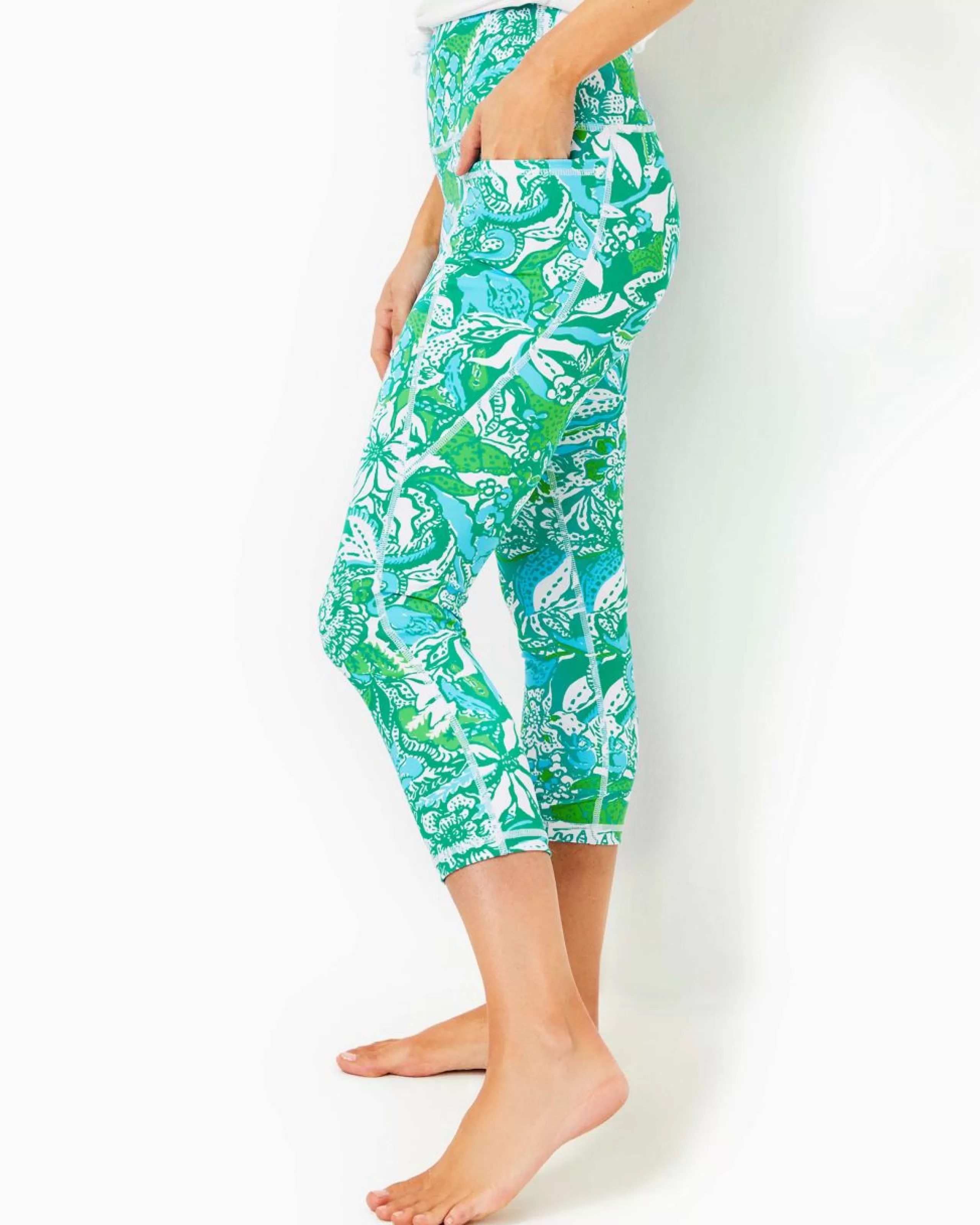 Hot Lilly Pulitzer Upf 50+ Luxletic 21" South Beach High Rise Crop Legging Botanical Green Safari Sangria