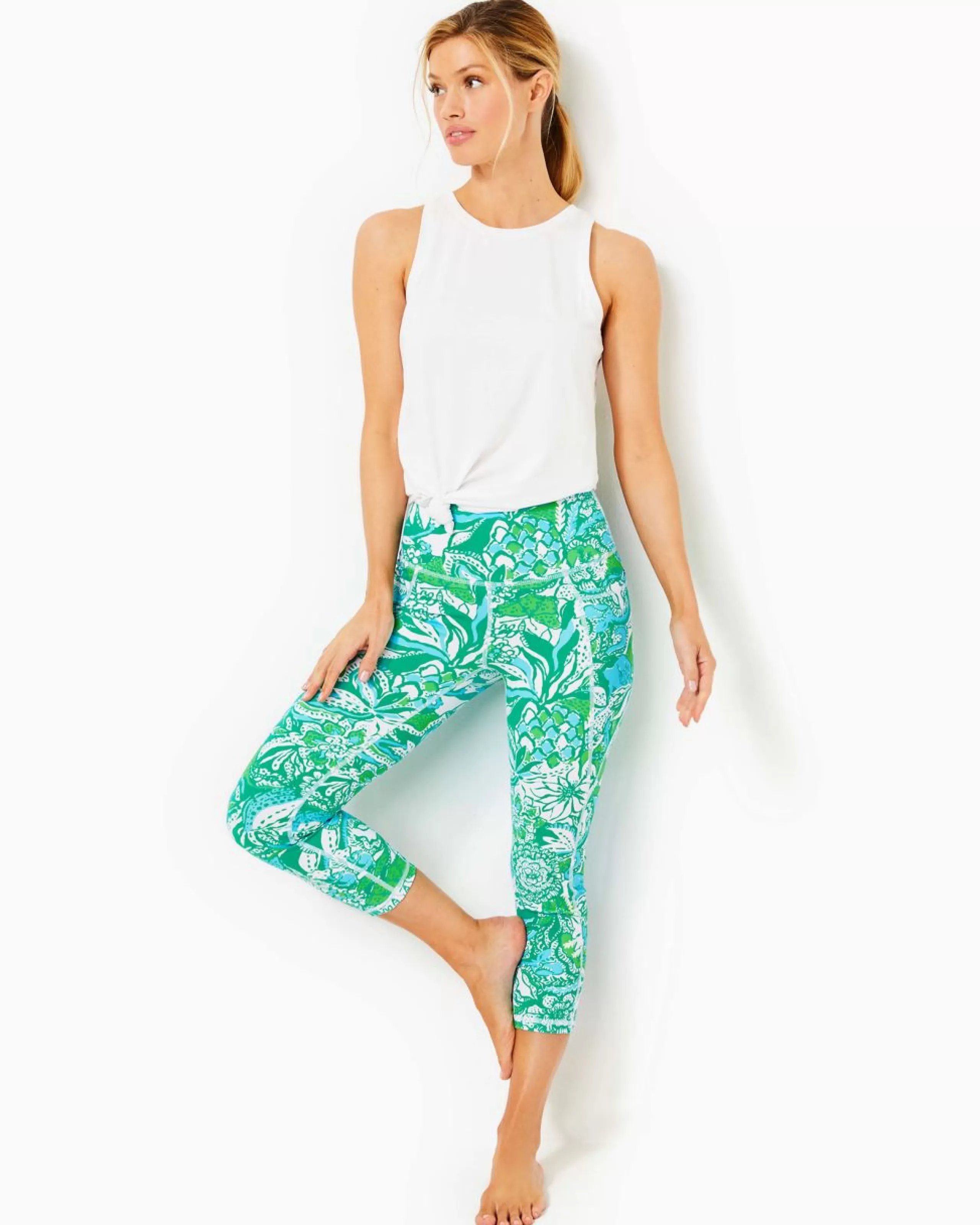 Hot Lilly Pulitzer Upf 50+ Luxletic 21" South Beach High Rise Crop Legging Botanical Green Safari Sangria