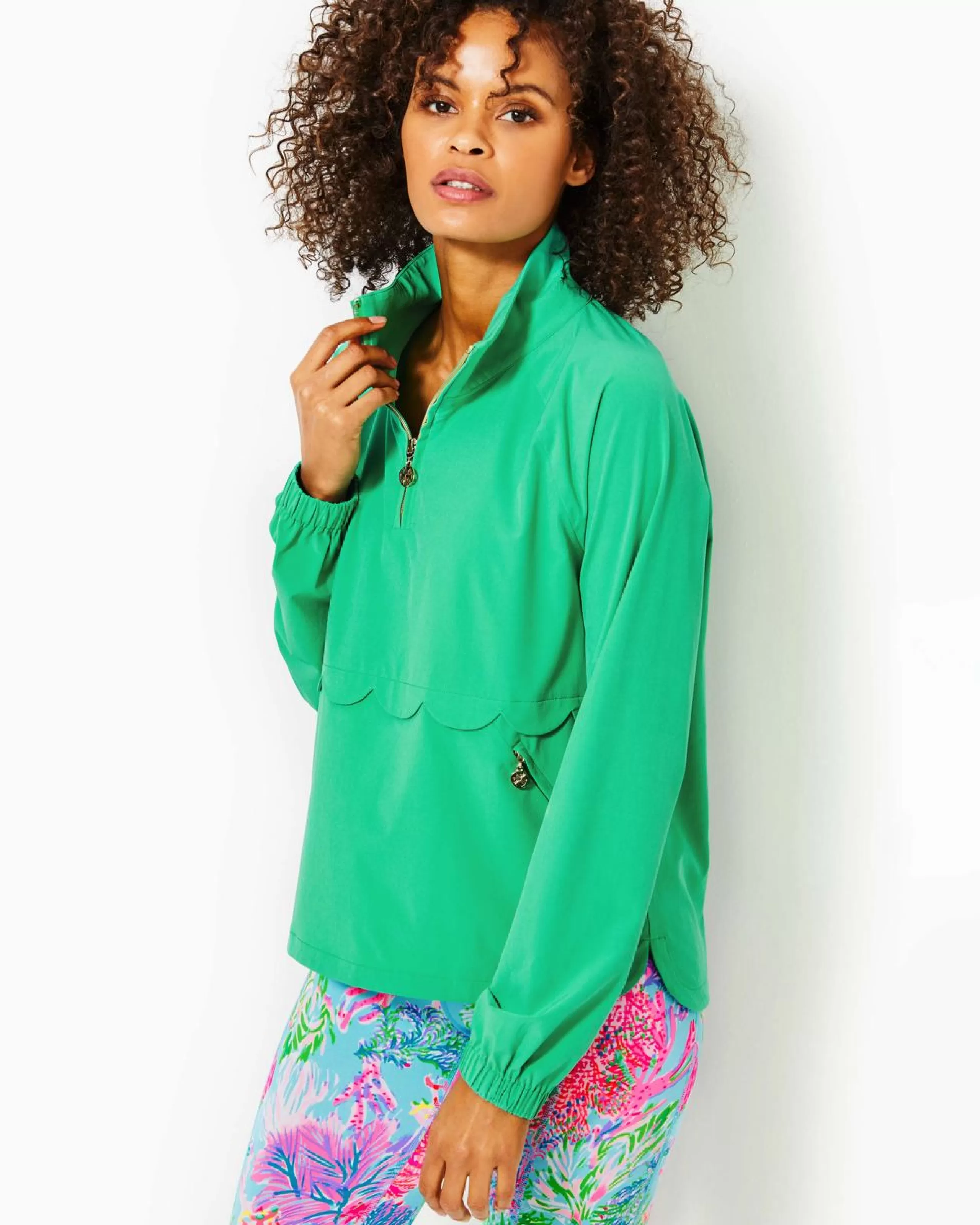 New Lilly Pulitzer Upf 50+ Luxletic Tulia Performance Jacket Botanical Green