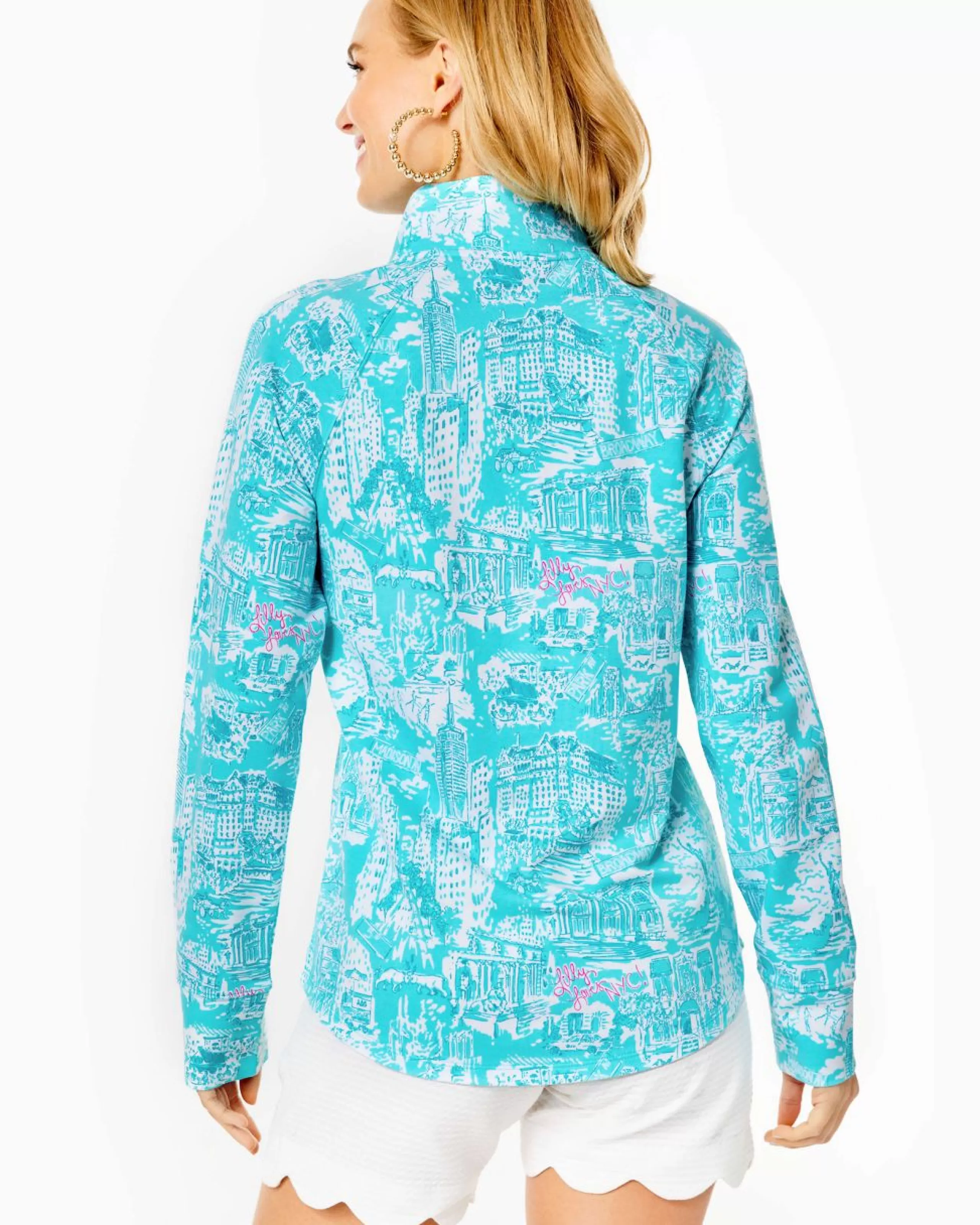 New Lilly Pulitzer Upf 50+ Skipper Popover Shorely Blue Nyc Toile
